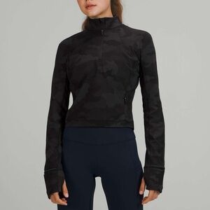 Lululemon Rulu Run Cropped Half Zip - Camo Deep Coal